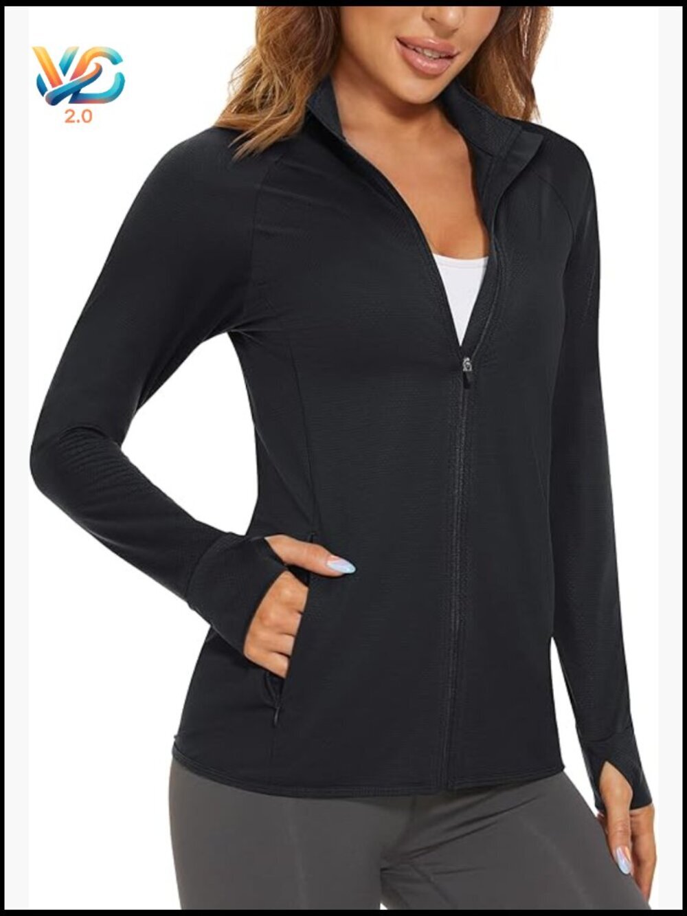 UPF 50+ Lightweight Athletic Jacket Full Zip Long Sleeve Hiking Outdoor Pockets